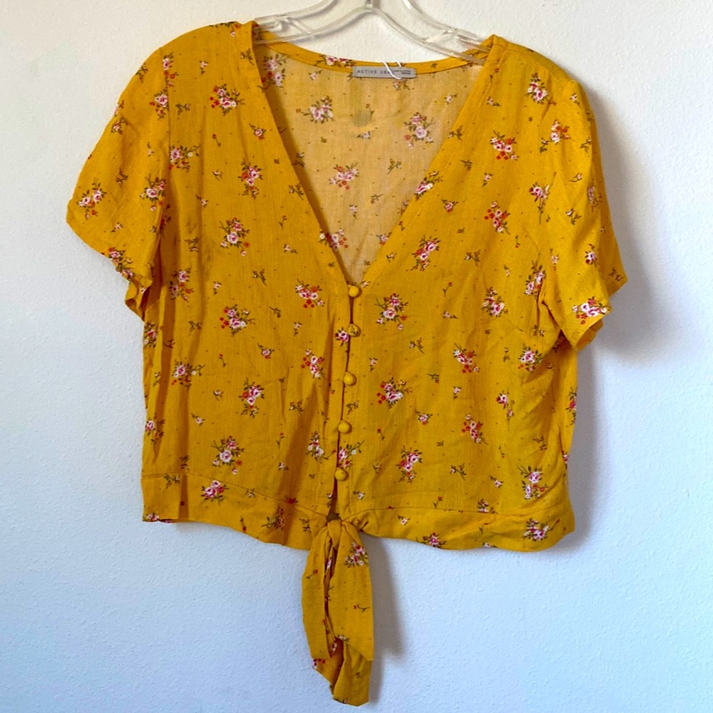 Golden Yellow Floral Semi-Crop Top